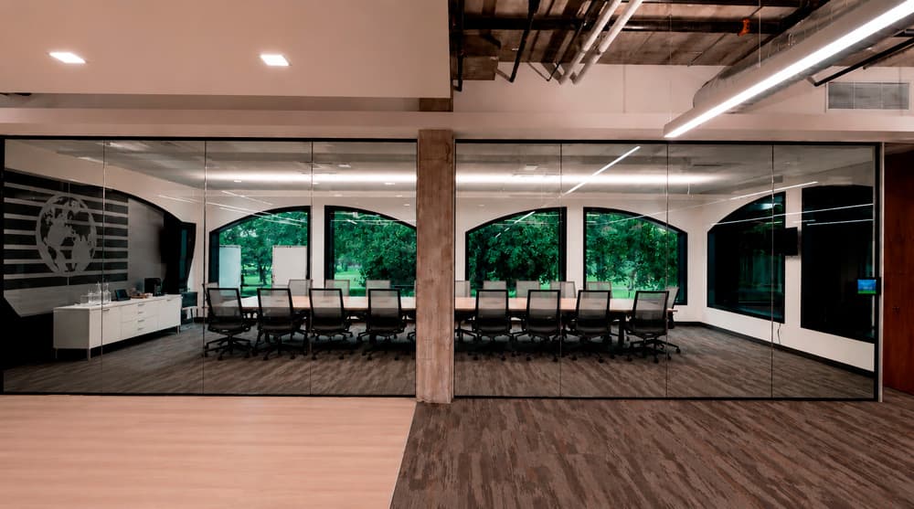 The same office partition switched to transparent