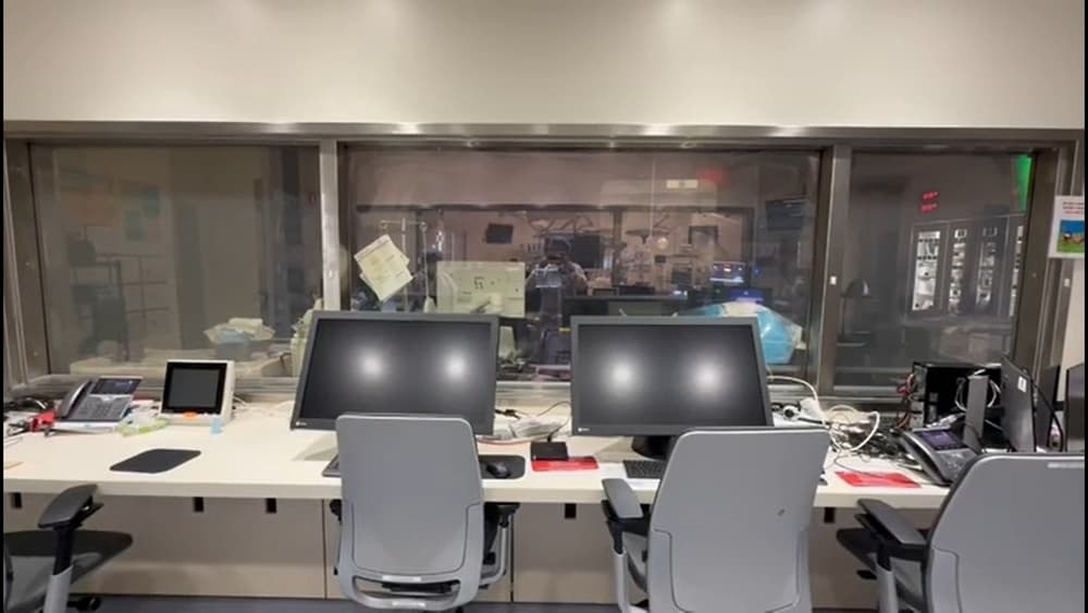 A control room at Stanford Hospital behind PriWatt switchable glass