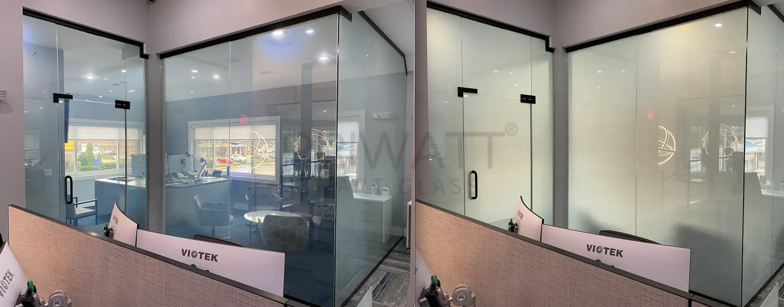 A private office at Allstate’s New Jersey site with the film clear