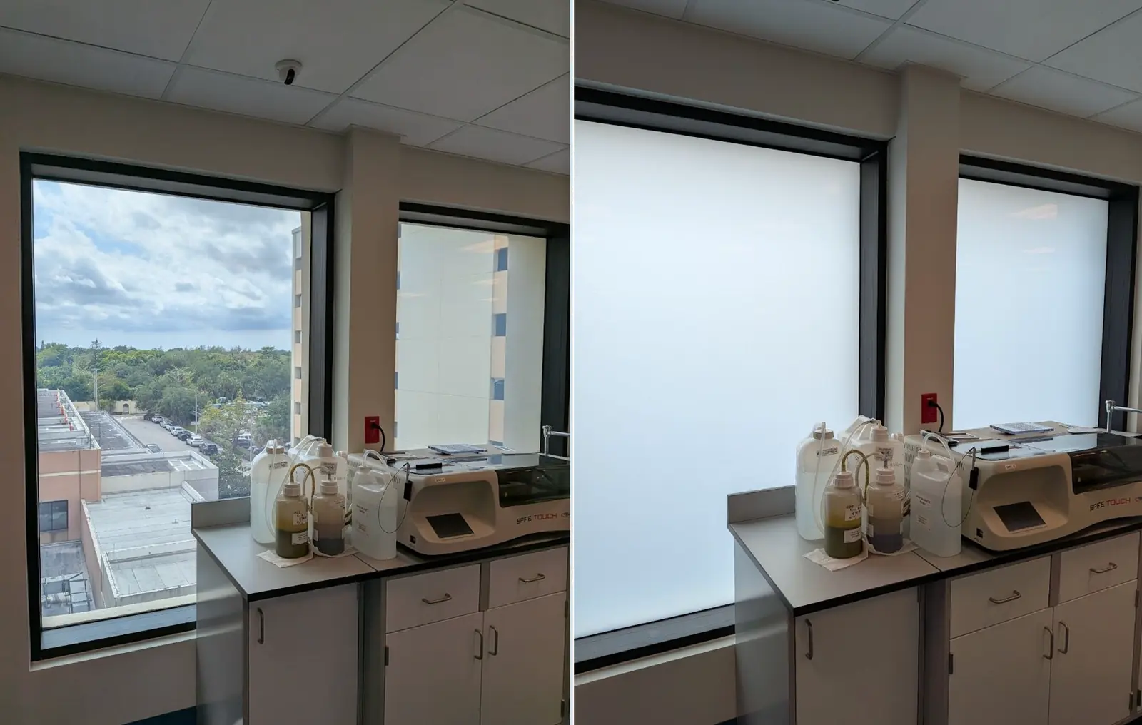 Exterior clinical windows at Baptist Health South Miami with the film clear