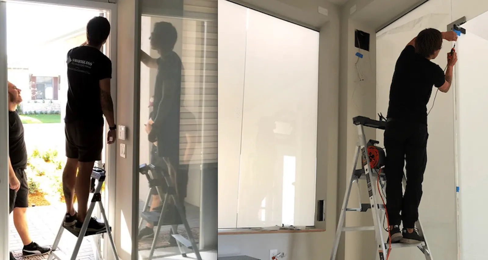 PriWatt film being applied to a glass wall in a private residence