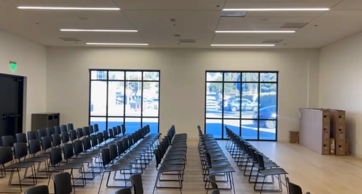 The same training room with the glazing clear