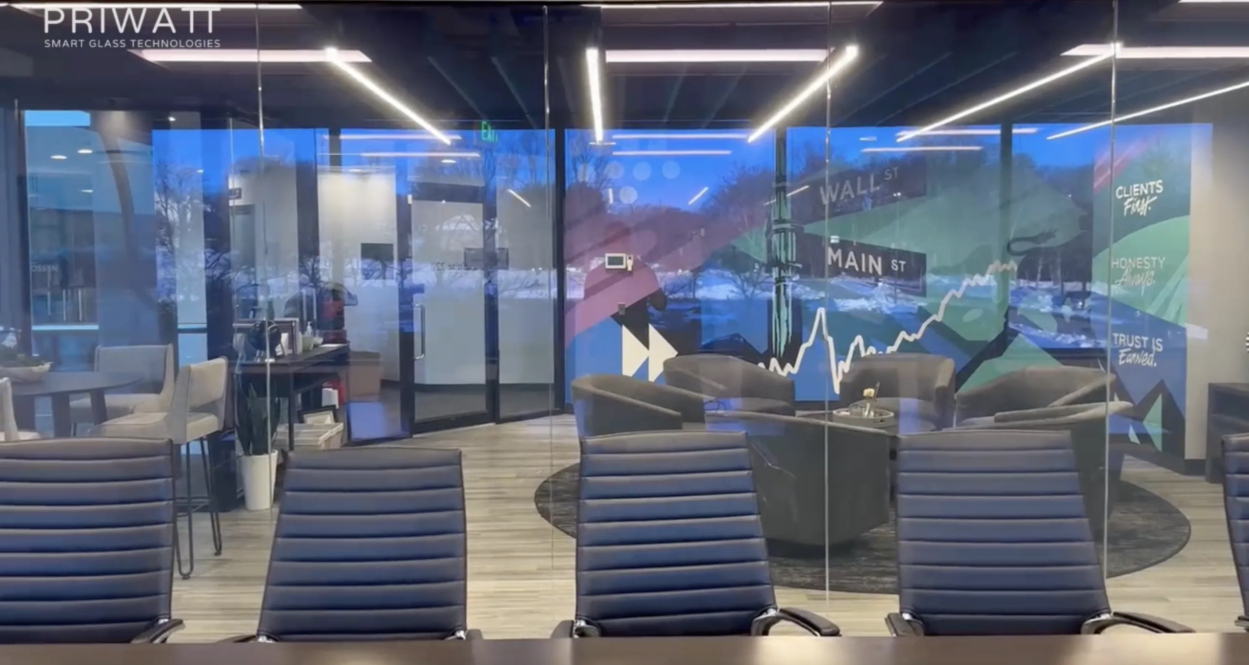 The Vision Wealth conference room behind PriWatt smart glass