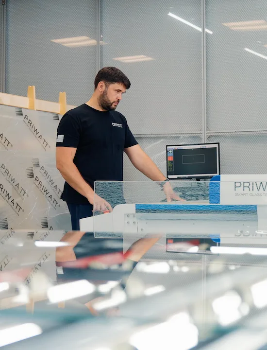 A PriWatt technician at the cutting station in the Pompano Beach plant