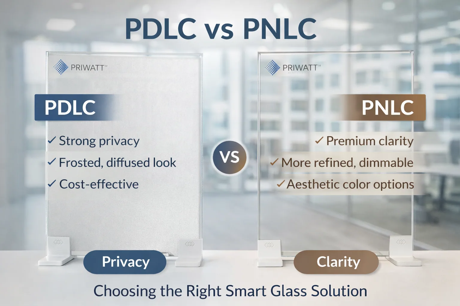 PDLC and PNLC switchable glass compared