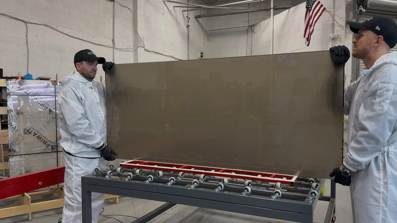 PriWatt reverse switchable glass in bronze, powered on