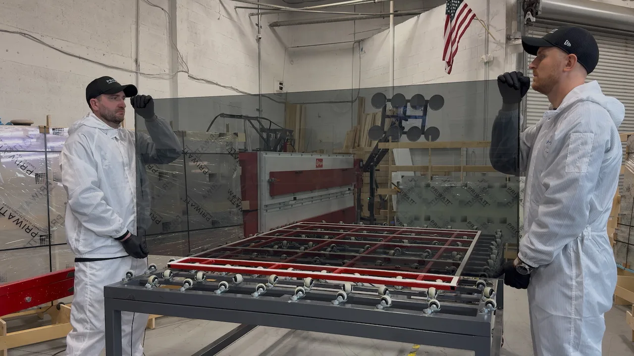 PriWatt reverse switchable glass in grey, powered off