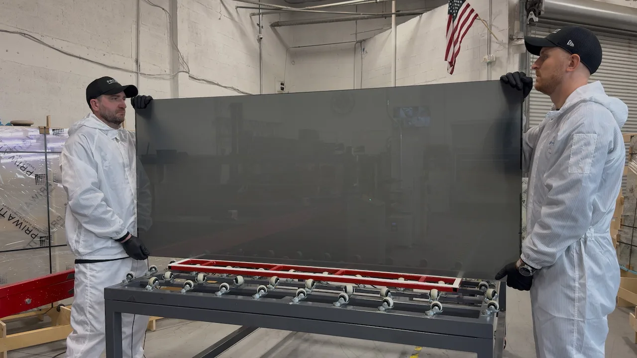 PriWatt reverse switchable glass in grey, powered on