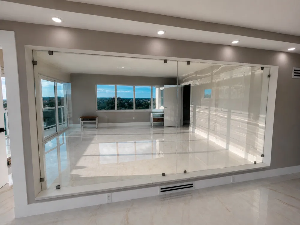 The same bedroom partition switched to transparent