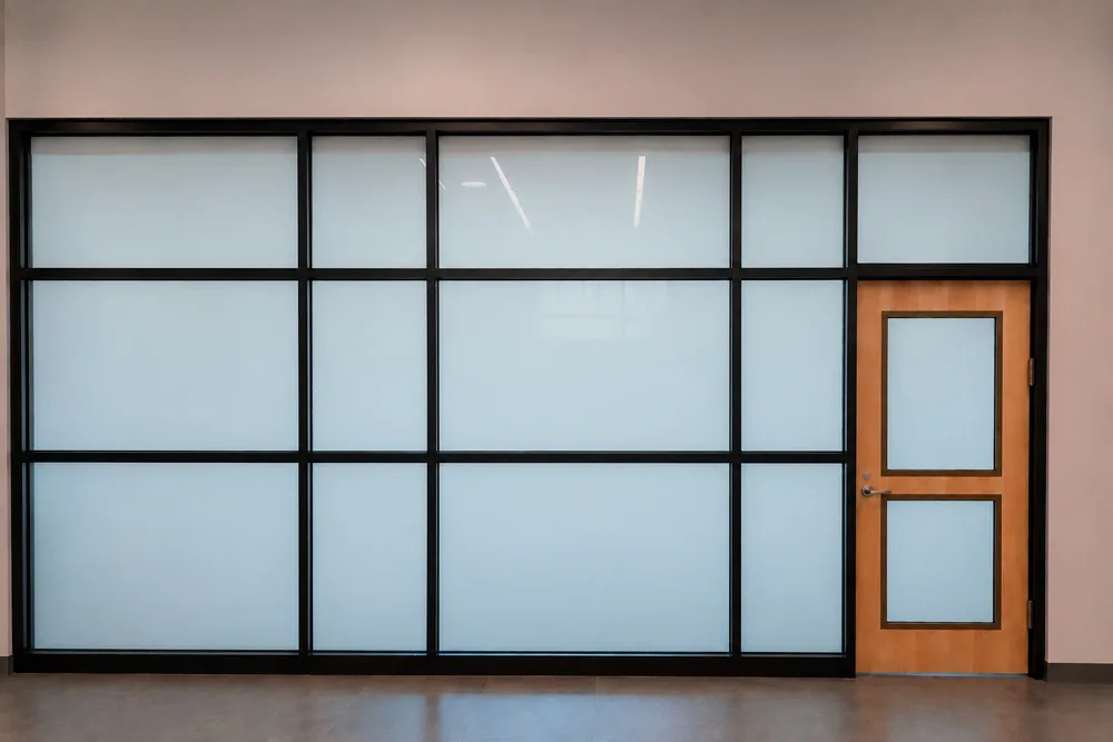 Classroom partition with PriWatt smart glass switched to privacy mode
