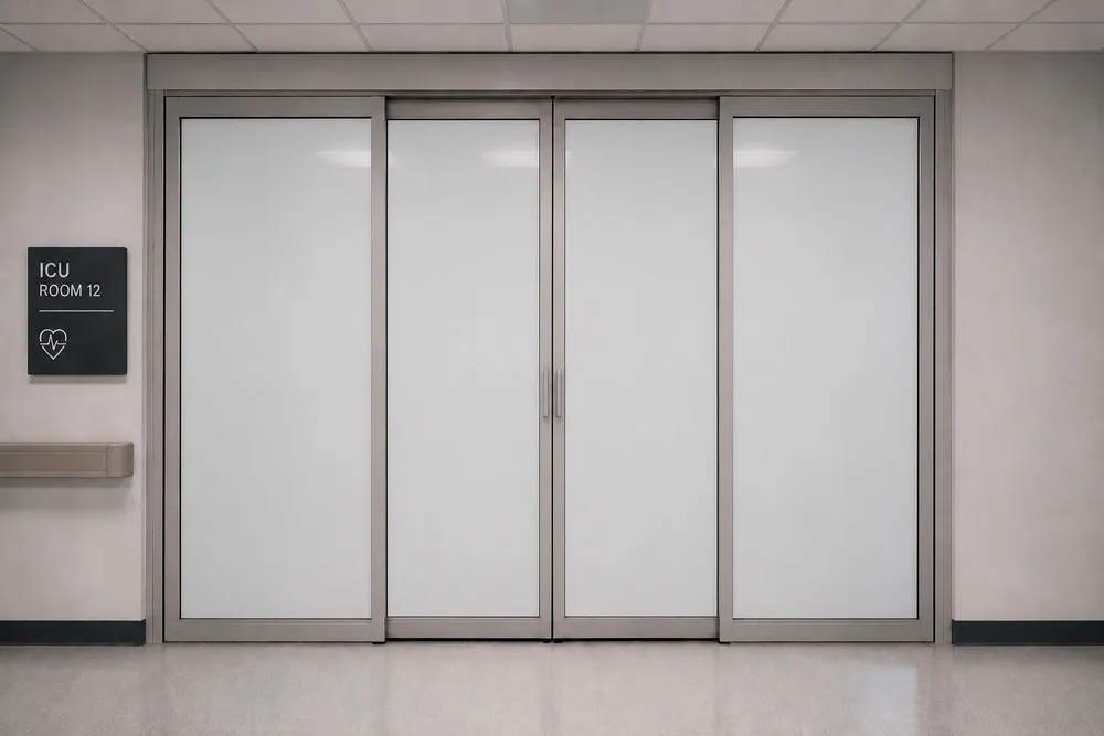 ICU room glass wall switched to privacy mode with PriWatt smart glass