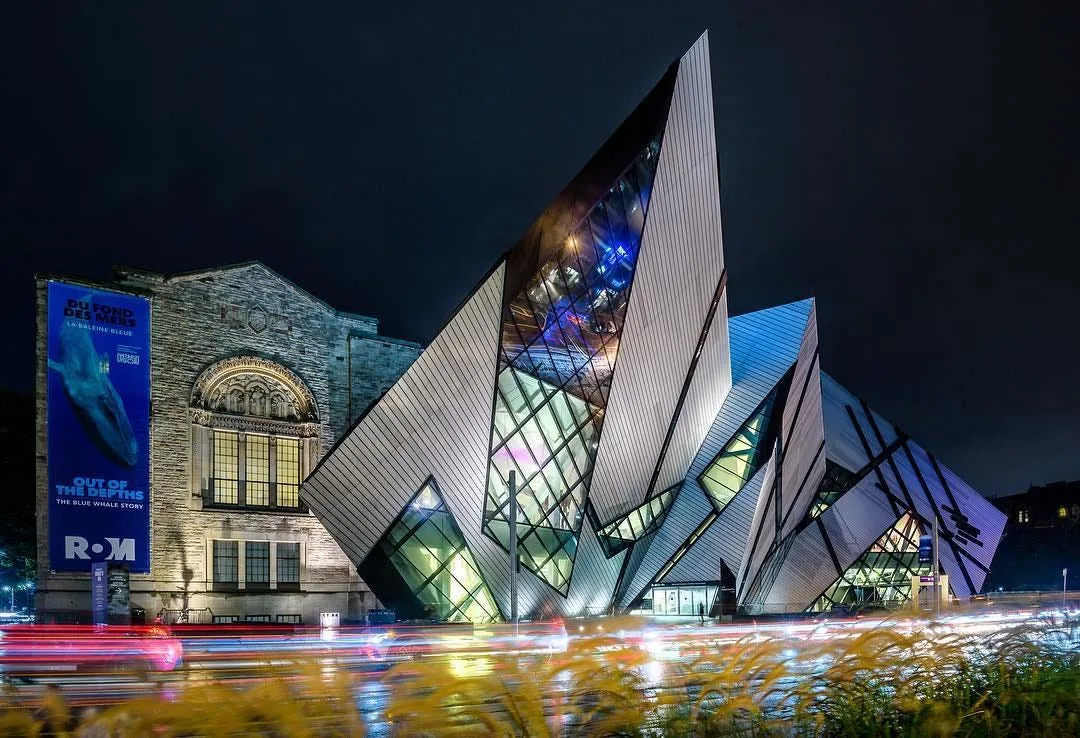 The Royal Ontario Museum's crystal facade at night