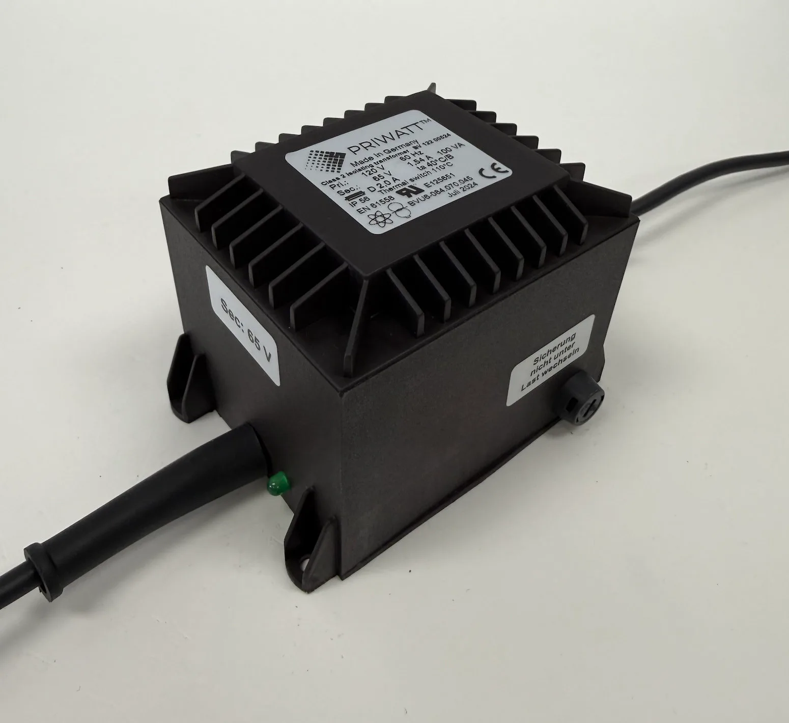 PriWatt 65 VA isolation transformer for smart glass installations