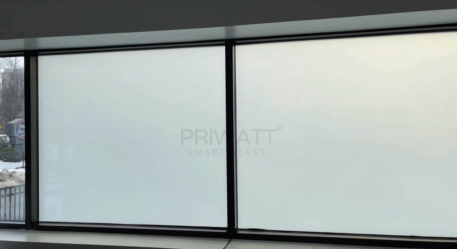 The same windows switched to their private state from the street side
